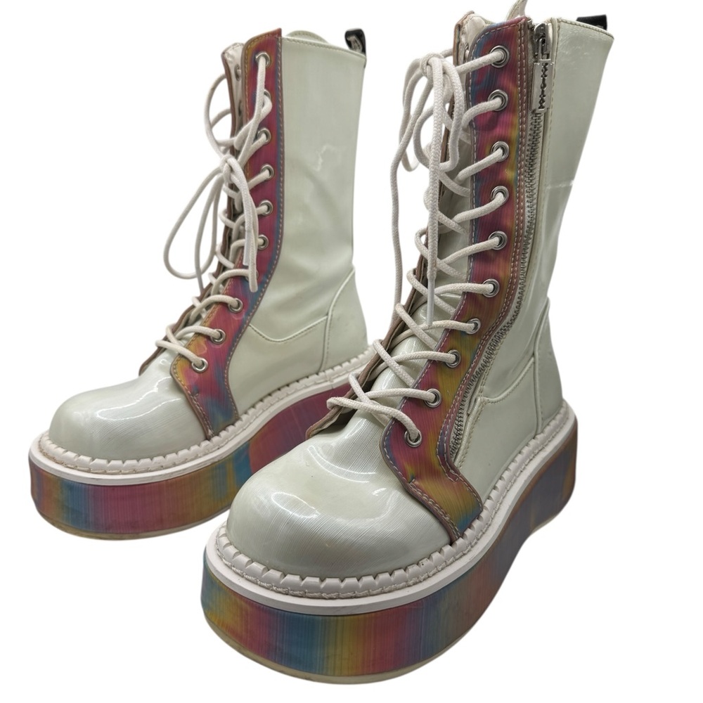 Demonia Emily Rainbow Platform Lace-Up Boots - Size